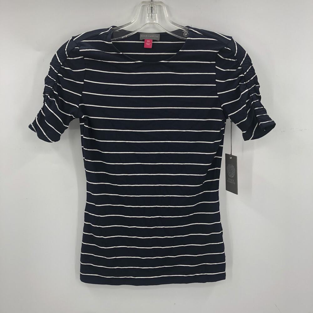 Vince Camuto NWT Striped Crew Neck Shirt Top Short Sleeve Black White Size XXS